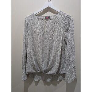 Vince Camuto L/S White Polka Dot Top Small Blouse Work Wear Office